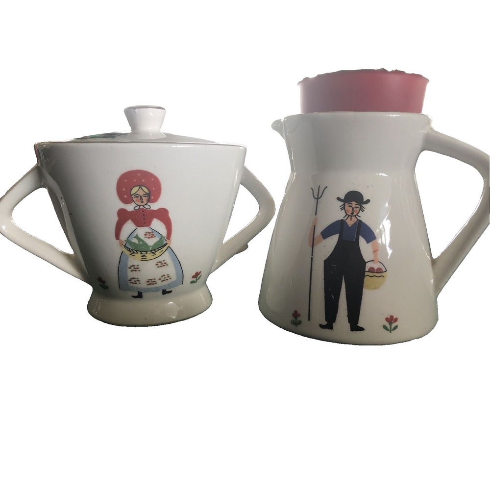 Vintage Penn Dutch By Royal Sealy Pitcher Creamer & Sugar‎ Bowl MCM Primitive